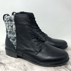Naot Tweed Lace Up Leather Comfort Combat Boots 6/37 Classic Minimalist Neutral